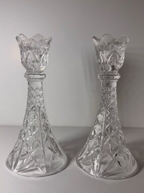 Vintage Imperial Pair Cut Crystal Candlesticks Candle Holders Beautiful Pristine